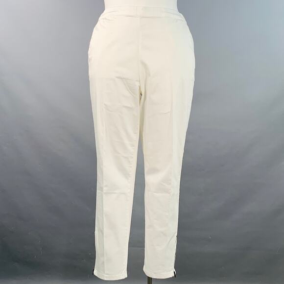 MASAI Pants - MASAI Size XL White Cotton Blend Elastic Waistband Ankle Zip Casual Pants